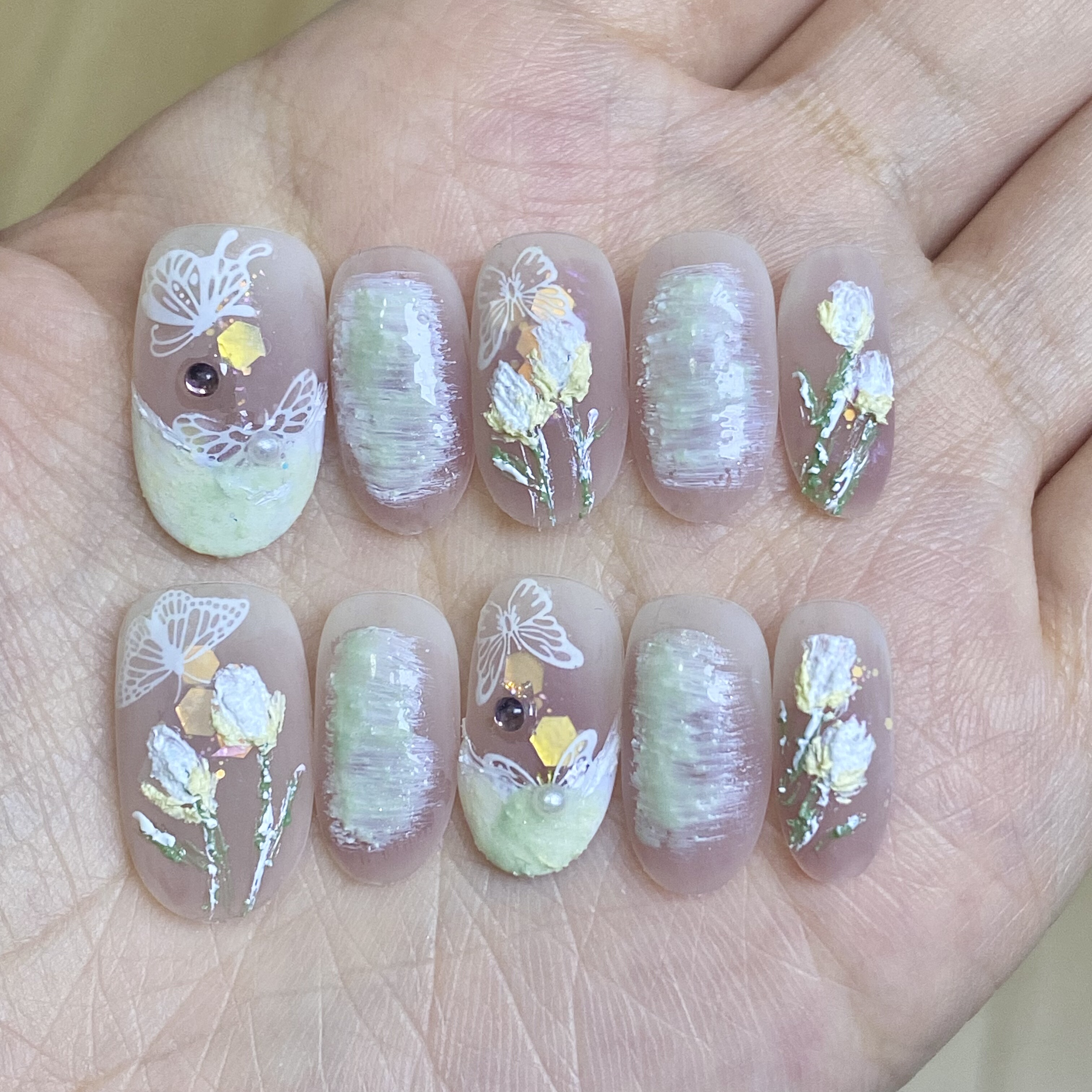 花蝶复古油画磨砂砂糖手绘显白高穿戴甲/甲片