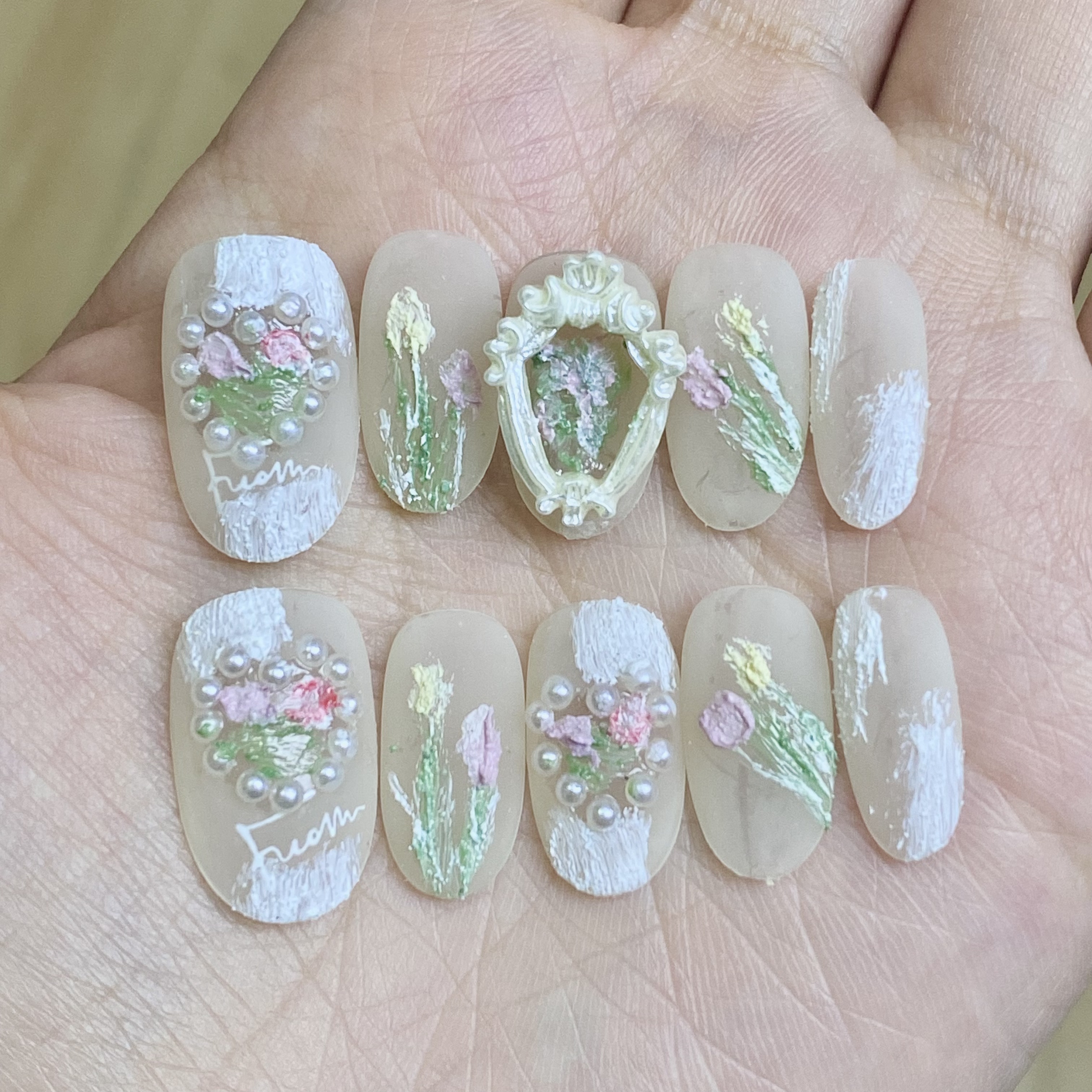 相框复古油画磨砂砂糖手绘显白高穿戴甲/甲片