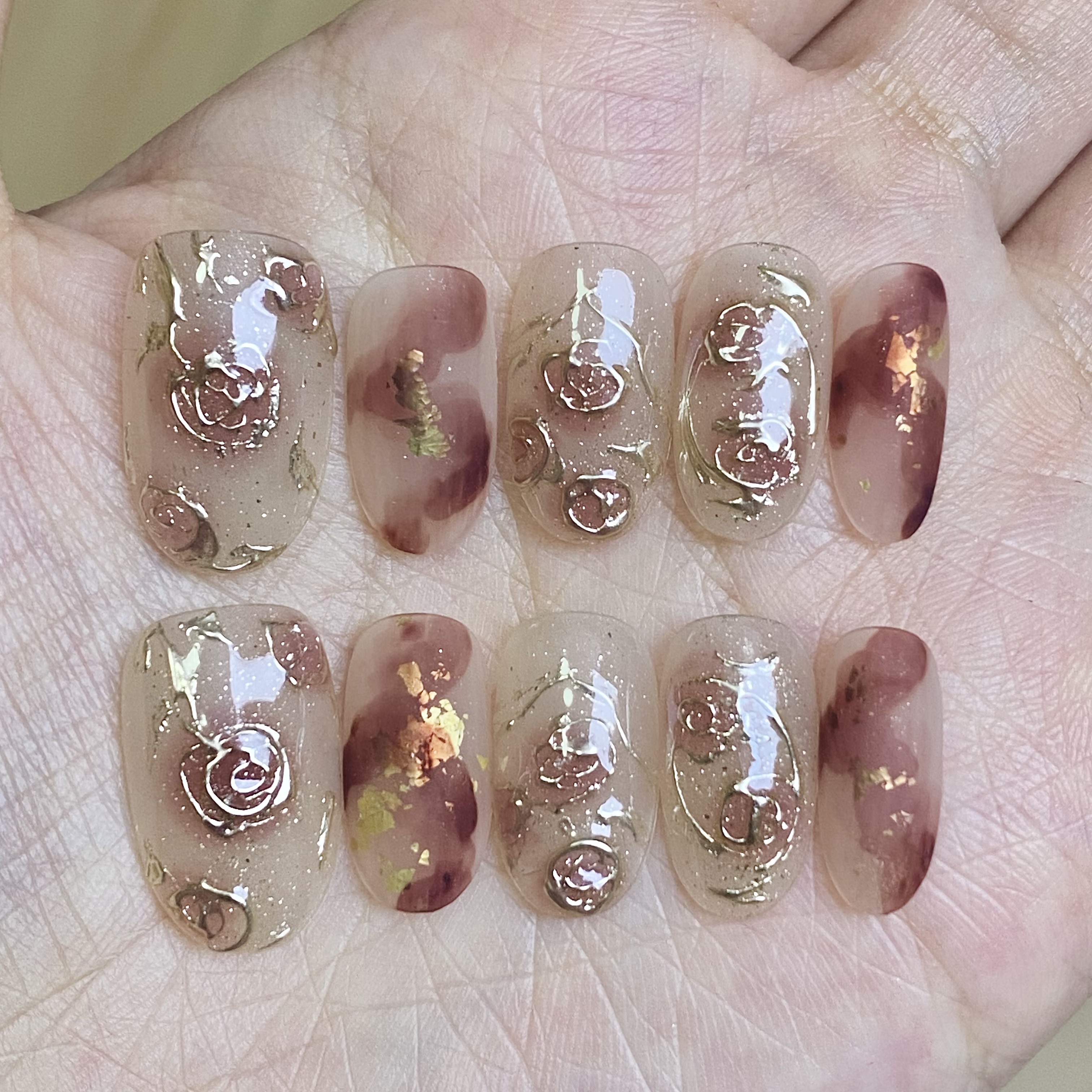 琥珀复古油画磨砂砂糖手绘显白高穿戴甲/甲片