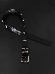 Vanan 小众镂空滚轮CH风雕花皮带中古羊皮腰带vibe十字花钛钢卷轴