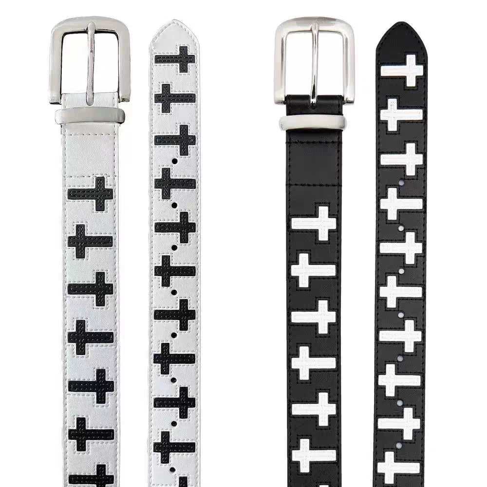 Vanan中古[GMK]"1ST"黑白拼皮十字架腰带Vintage复古皮带穿搭配饰