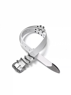 Vanan鸢尾花剑道腰带雕刻哑光银扣Vintage中古风白色皮带简约优雅