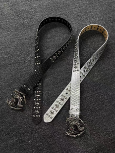 Vanan 中古红眼飞龙扣铆钉设计龙鳞雕花纹理小众vintage单品腰带