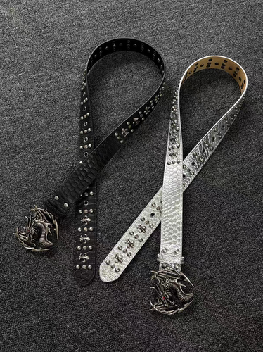 Vanan 中古红眼飞龙扣铆钉设计龙鳞雕花纹理小众vintage单品腰带