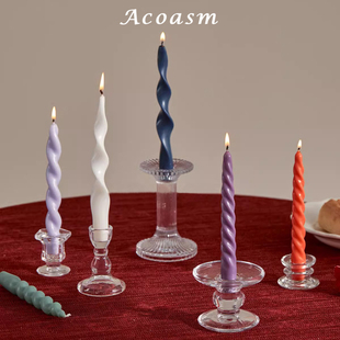 简约螺旋蜡烛莫兰迪彩色枝形细长杆蜡现代高级餐桌氛围感装饰摆件