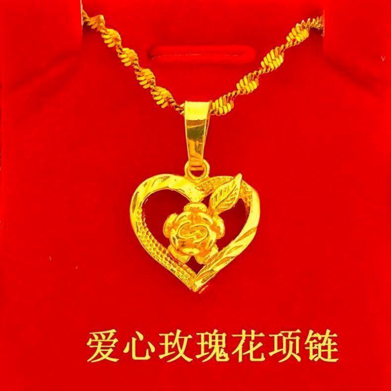 香港沙金项链女款时尚百搭锁骨链女士金色吊坠女送礼品首饰