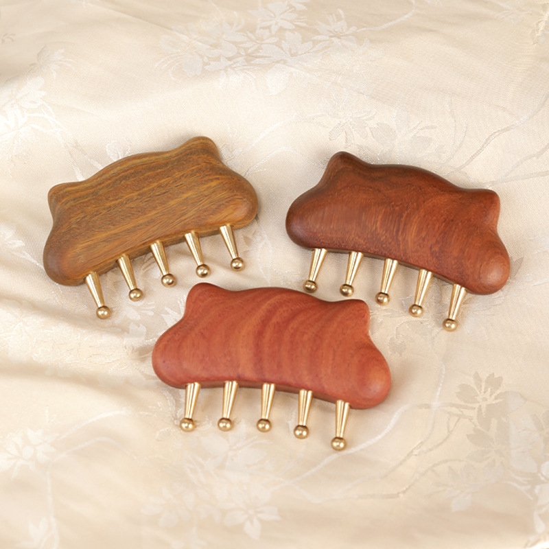 黄铜齿猫耳按摩梳实木家用送礼
