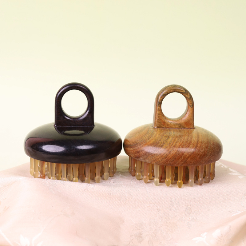 紫光檀羊角68齿指环按摩梳头疗梳