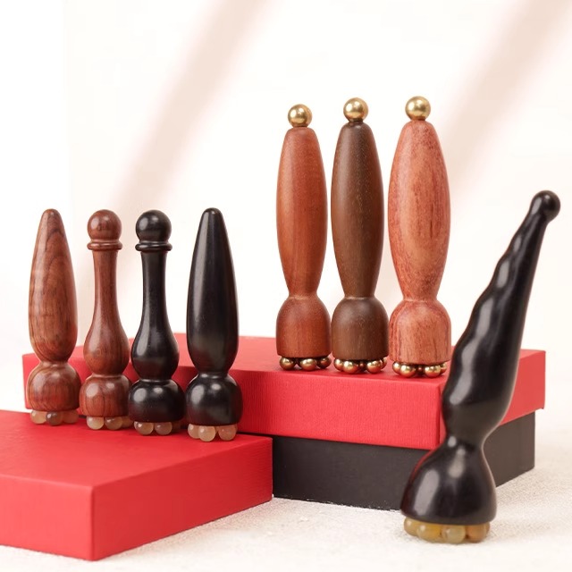 檀木羊角莲蓬按摩器眼部点穴专用