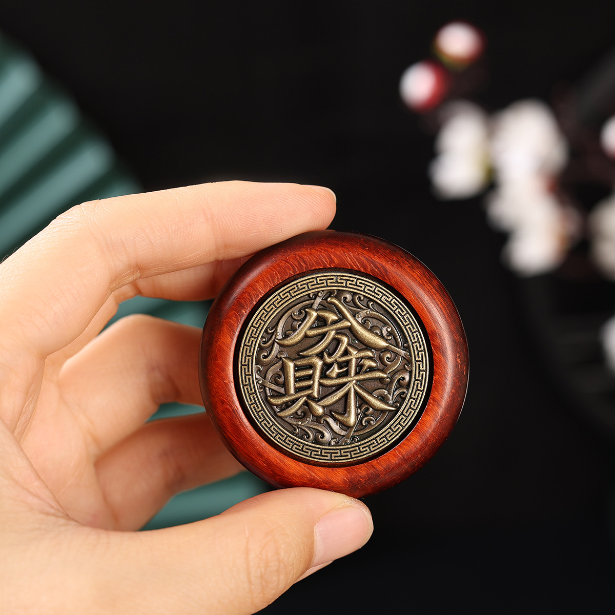 双面旋转紫檀赚钱随身盘手工制作