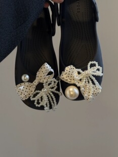 首尔秀珠|珍珠蝴蝶结芭蕾鞋洞洞鞋鞋花鞋扣适配crocs装饰扣diy