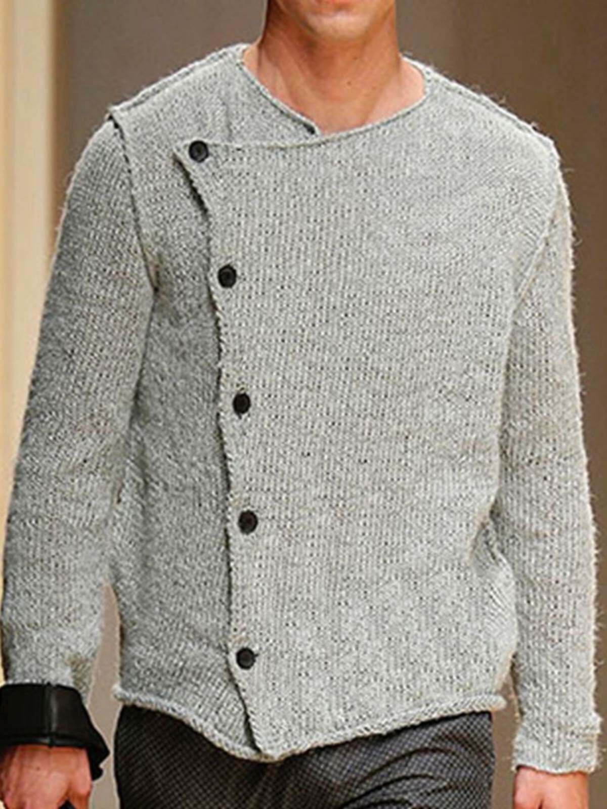 2023秋冬欧美范斜门襟粗针针织衫男士开衫毛衣外套Men's knitwear