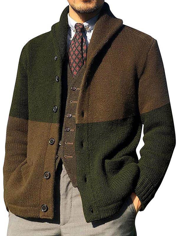 2023欧美秋冬大码毛衣男拼色纽扣长袖针织开衫外套潮Men sweater