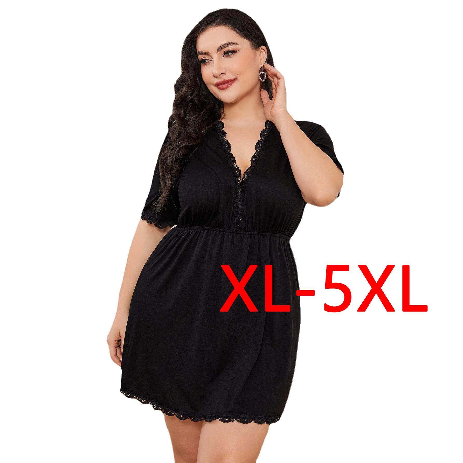 Fat women plus size sexy v neck pajamas ladies casual dress