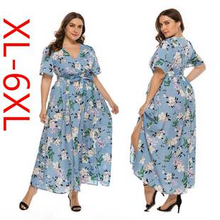 2022fat women floral print long dress plus size maxi dresses