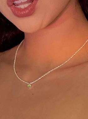 green rhinestone pendant necklace clavicle chain women 项链