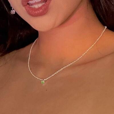 green rhinestone pendant necklace clavicle chain women 项链