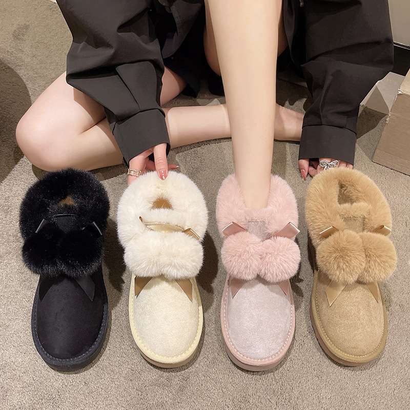 women shoes雪地靴女时尚平底加厚保暖短筒靴子高帮棉鞋女士2024