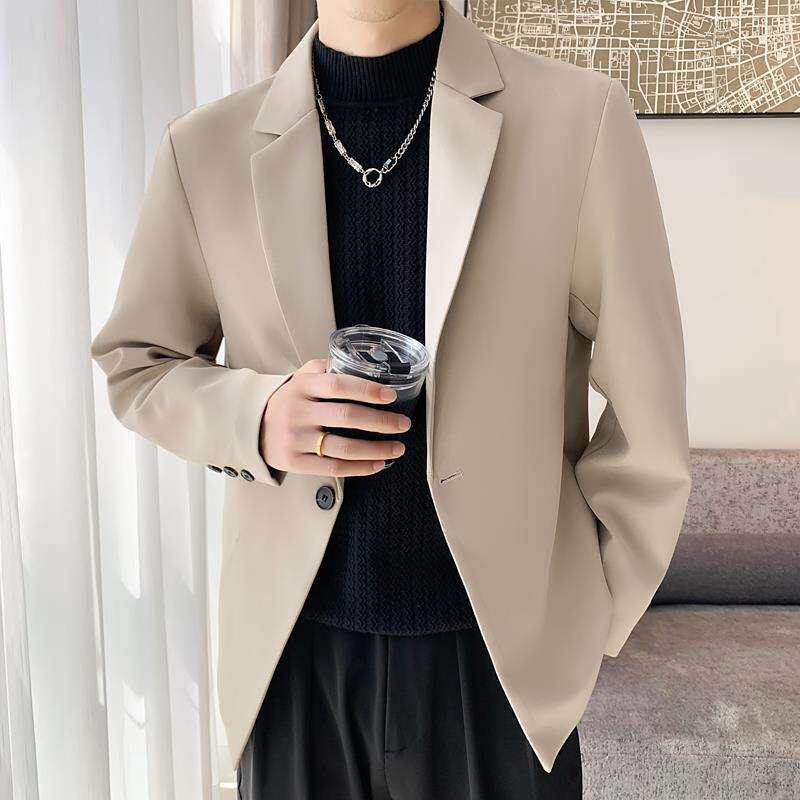 men clothes韩版休闲西装男卡其色痞帅单西服春秋修身外套2024