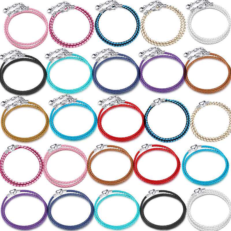 3mm潘家彩色双圈皮绳手链潘家风格DIY皮革手链基础链货1