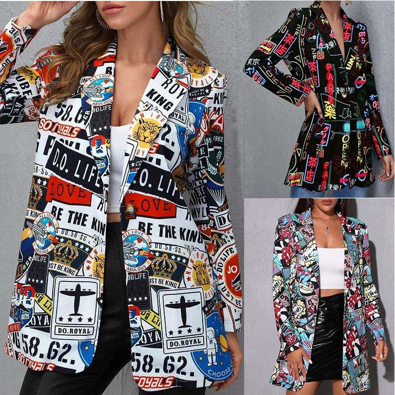 2024季新款欧美外贸时尚潮流印花女士西服外套现货women clothes