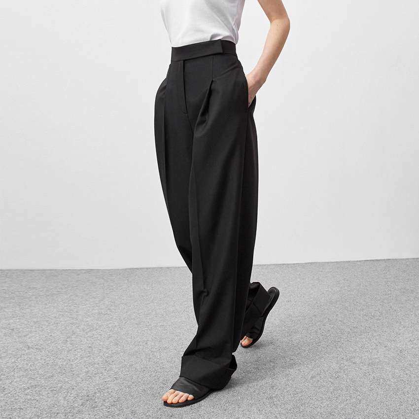 2024长裤欧美百搭通勤阔腿拖地裤宽松高腰小黑裤女women clothes