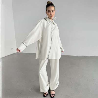 2024闲套装新款气质时尚修身纯色衬衫长裤两件套女women clothes