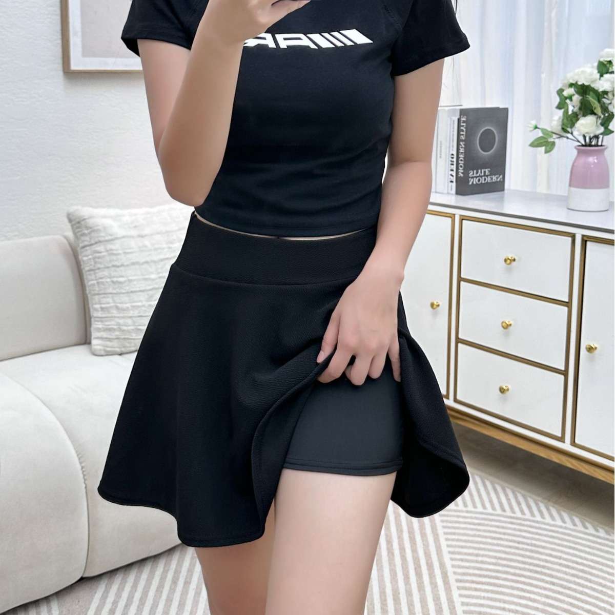 2024英外贸版高腰松紧腰带百搭太阳裙带内衬半身裙women clothes