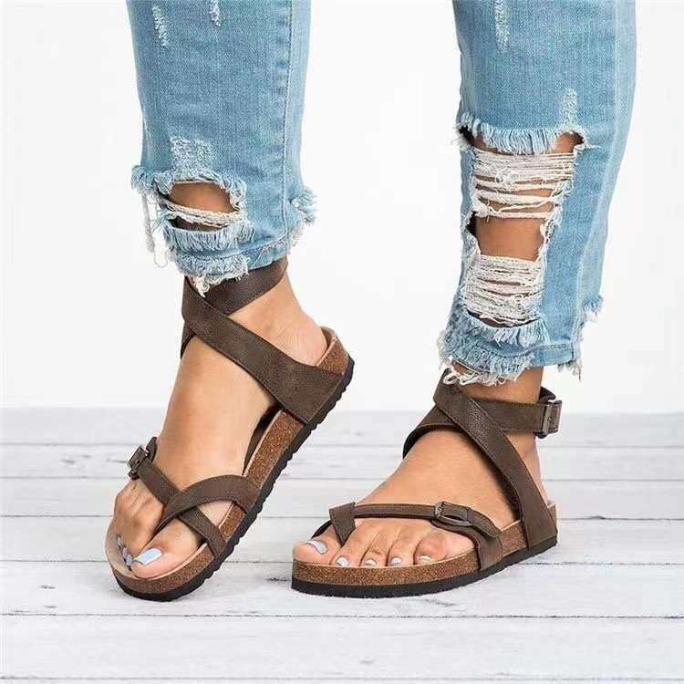 women shoes欧美罗马凉鞋平底厚底凉鞋大码女鞋套趾凉鞋现货2024
