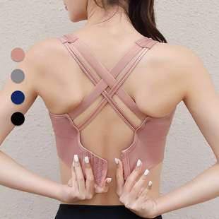 定制大胸聚拢运动文胸高强度防震可外穿交叉美背一体式运动内衣女