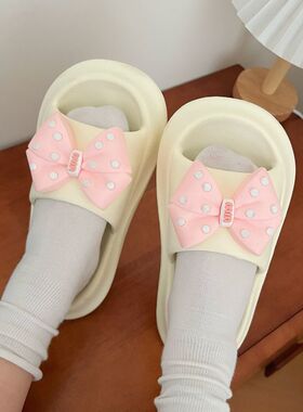 凉拖鞋女夏季2024新款学生外穿厚底仙女风蝴蝶结居家宿舍防滑拖鞋