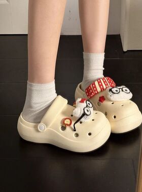厚底增高可爱卡通洞洞鞋女2025年夏季时尚外穿舒适踩屎感包头拖鞋