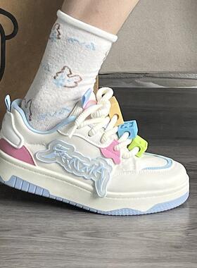 小众ins百搭潮流女鞋2023年新款时尚撞色积木复古增高休闲板鞋子