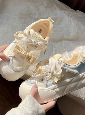 多巴胺韩系板鞋女款2025新款小众不撞款百搭鞋子厚底小白鞋面包鞋