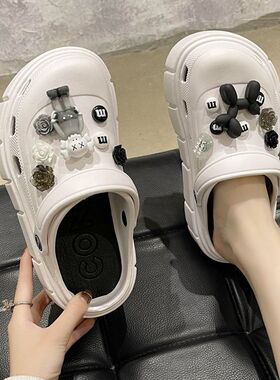 洞洞鞋女夏外穿2023新款卡通厚底增高透气包头半拖松糕沙滩凉拖鞋