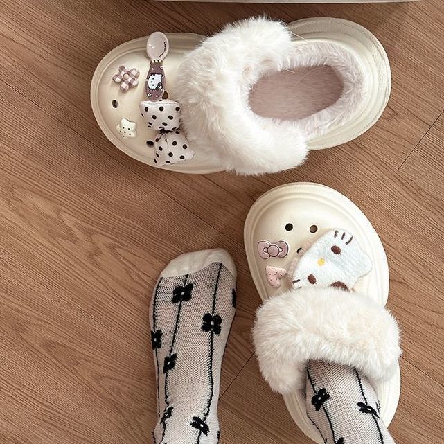 甜美卡通蝴蝶结kt猫加绒保暖两穿