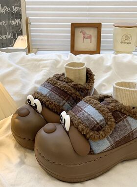 复古可爱厚底面包鞋女2025新款冬季加绒加厚毛毛雪地靴魔术贴棉鞋