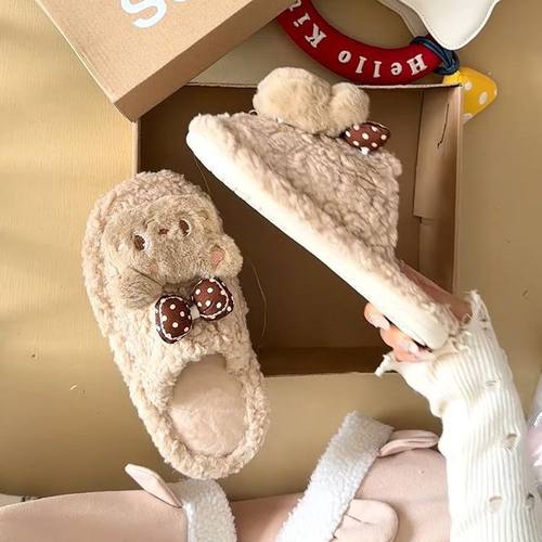 小熊玩偶一脚蹬棉拖女2025冬季