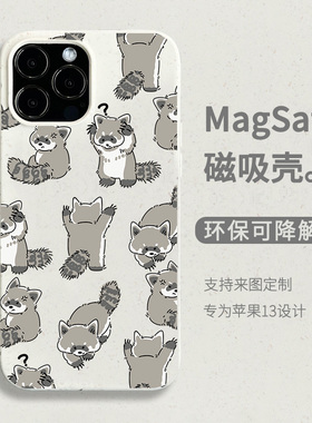 可降解磁吸手机壳magsafe适用iPhone17promax可爱小浣熊16e13pro15小清新XR苹果12mini保护套11男女款14Plus