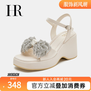 子2025夏季 增高一字扣凉鞋 新款 厚底水钻时尚 坡跟凉鞋 HR赫莲娜女鞋