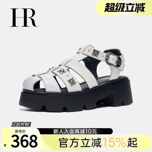 HR赫莲娜女鞋 子2025年夏季 新款 铆钉小众欧货厚底猪笼包头罗马凉鞋