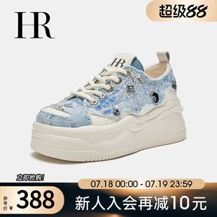 厚底潮流小众铆钉牛仔小白鞋 HR赫莲娜女鞋 休闲板鞋 子2025春季 新款