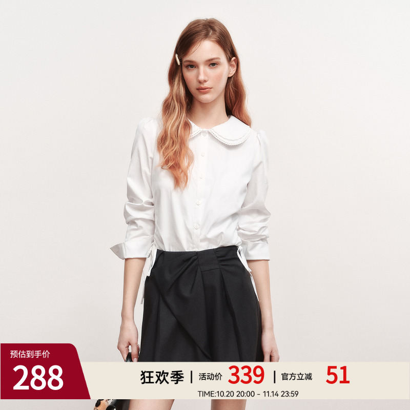 AYF|重工艺双层领郁金香设计感衬衫女2025秋季新款白色长袖上衣