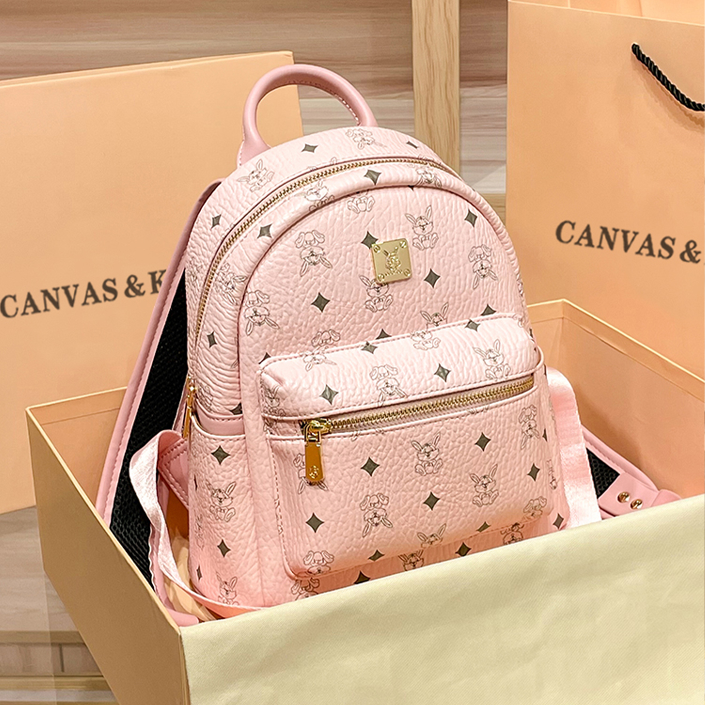 官网CanvasKetch小型双肩包女2025新款小众设计感大容量粉色背包