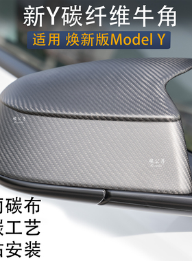 碳公子特斯拉Model3YSX干碳纤维后视镜壳牛角焕新版倒车镜盖tesla