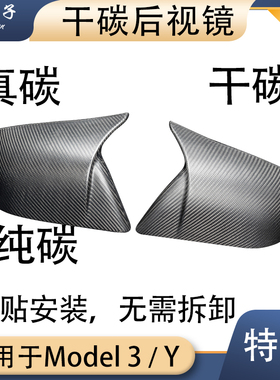 碳公子特斯拉Model3YSX干碳纤维后视镜壳牛角锻造改装倒车镜盖