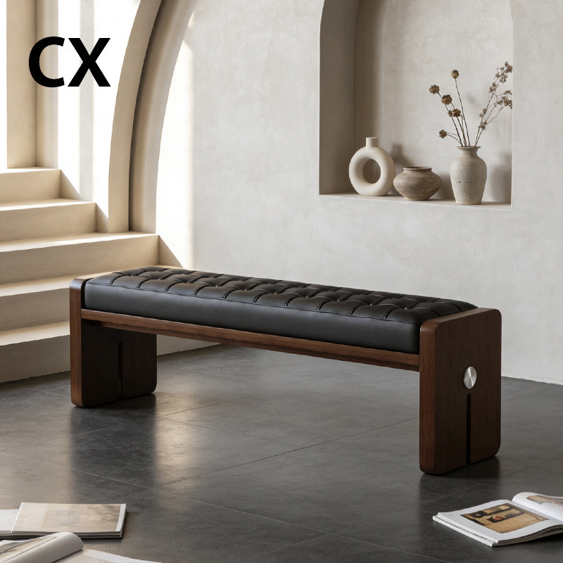 家用入户客厅沙发凳设计师条凳换鞋凳子卧室床尾凳中古风实木长凳