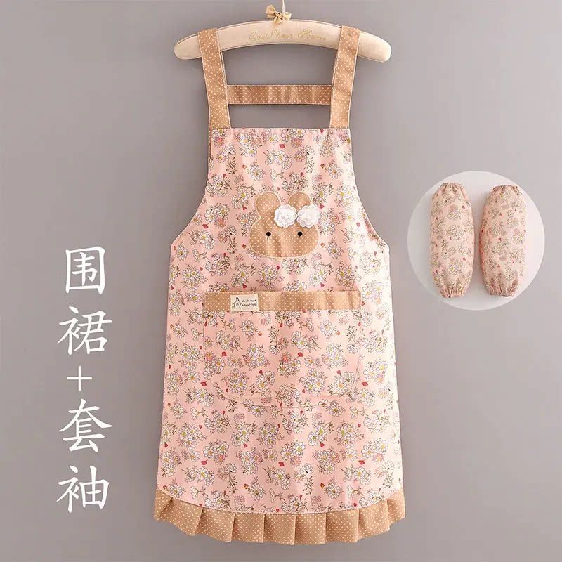 夏天穿透气围裙袖套两件套2021新款网红全棉帆布薄款工作服上班女