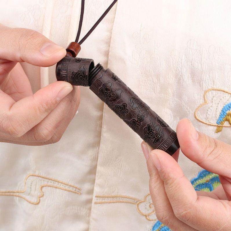 护身符保护套挂颈黑檀木空心挂件项链款装符袋潮汕闽南小孩空袋子
