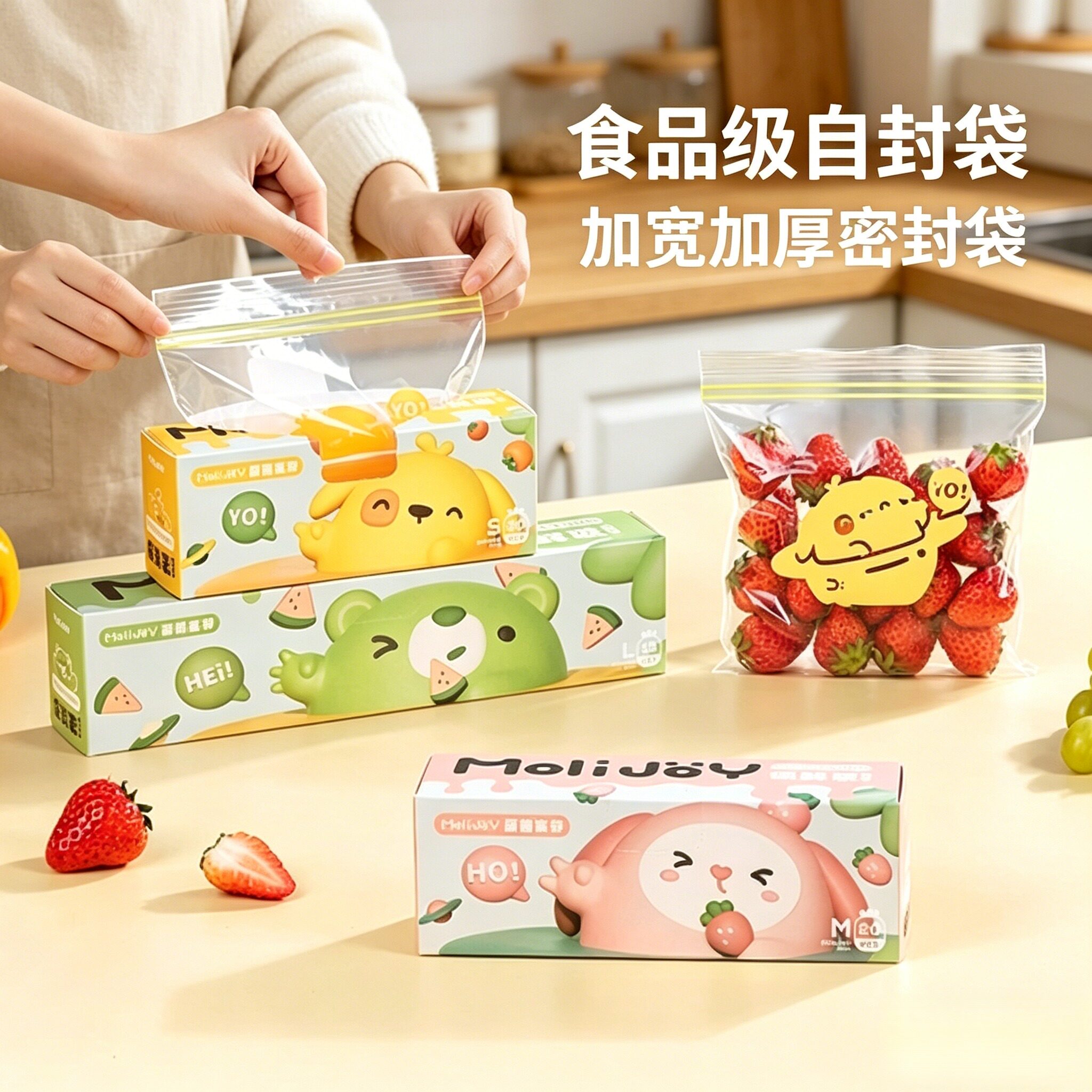 食用级自封袋密封袋保鲜袋家用塑封加厚冰箱收纳冷藏分装带封口